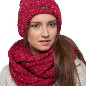 bonnet écharpe bordeaux paillettes femme