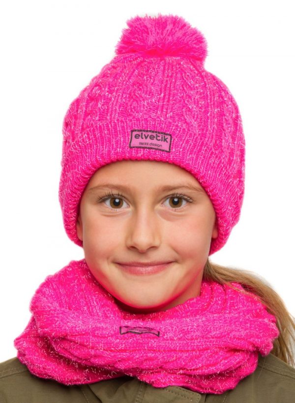 Bonnet & écharpe rose paillettes - elvetik - pour filles