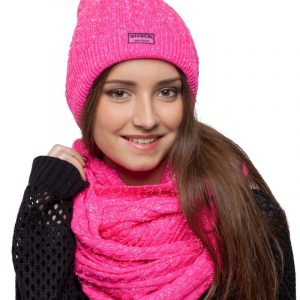 mütze und schal rosa mit pailletten für frauen