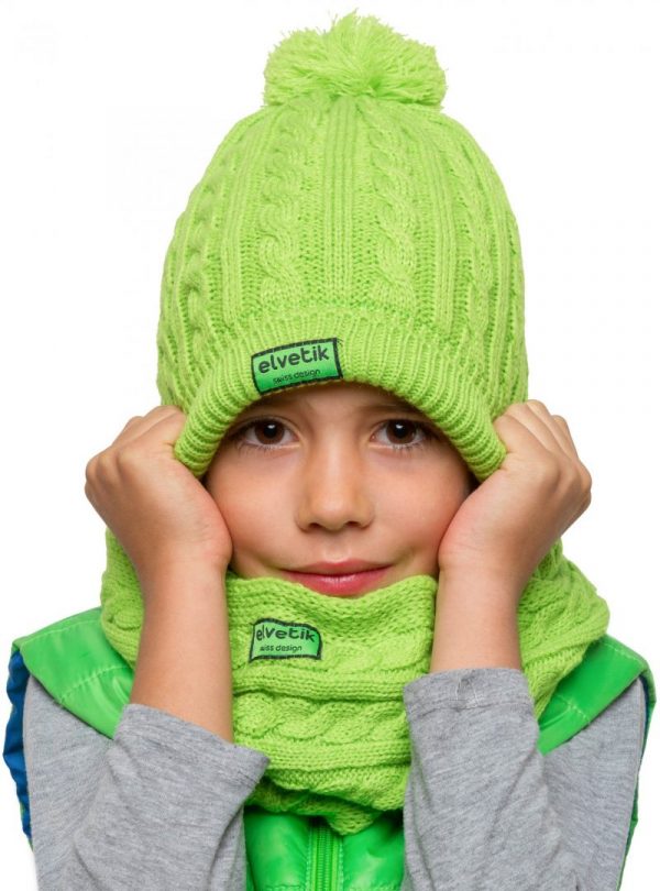 Ensemble bonnet et snood écharpe enfant tricoté à la main vert