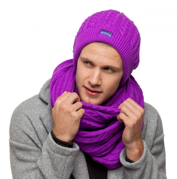 bonnet écharpe violet homme