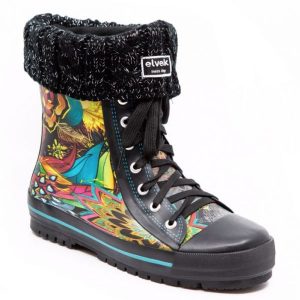 PUNCHY elvetik gummistiefel mit polarsocken schwarz mit pailletten