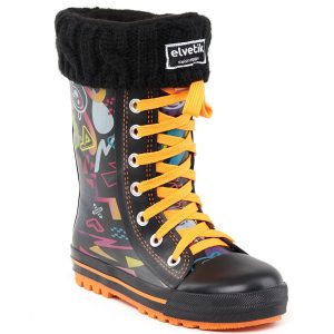 elvetik botte de pluie enfant avec chaussettes polaire noire