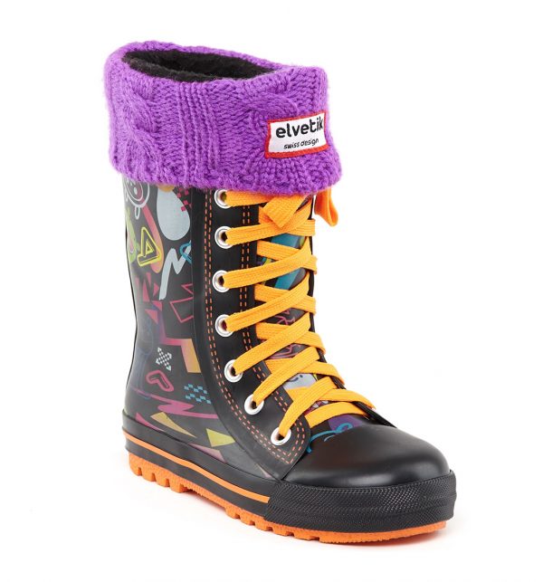 elvetik botte de pluie enfant avec chaussettes polaire violette