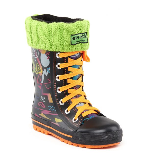 elvetik botte de pluie enfant avec chaussettes polaire vert