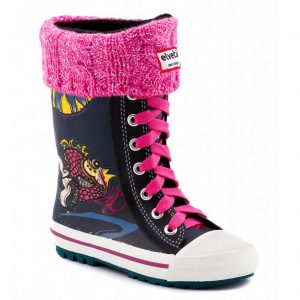 botte de pluie enfant elvetik avec chaussettes polaire rose