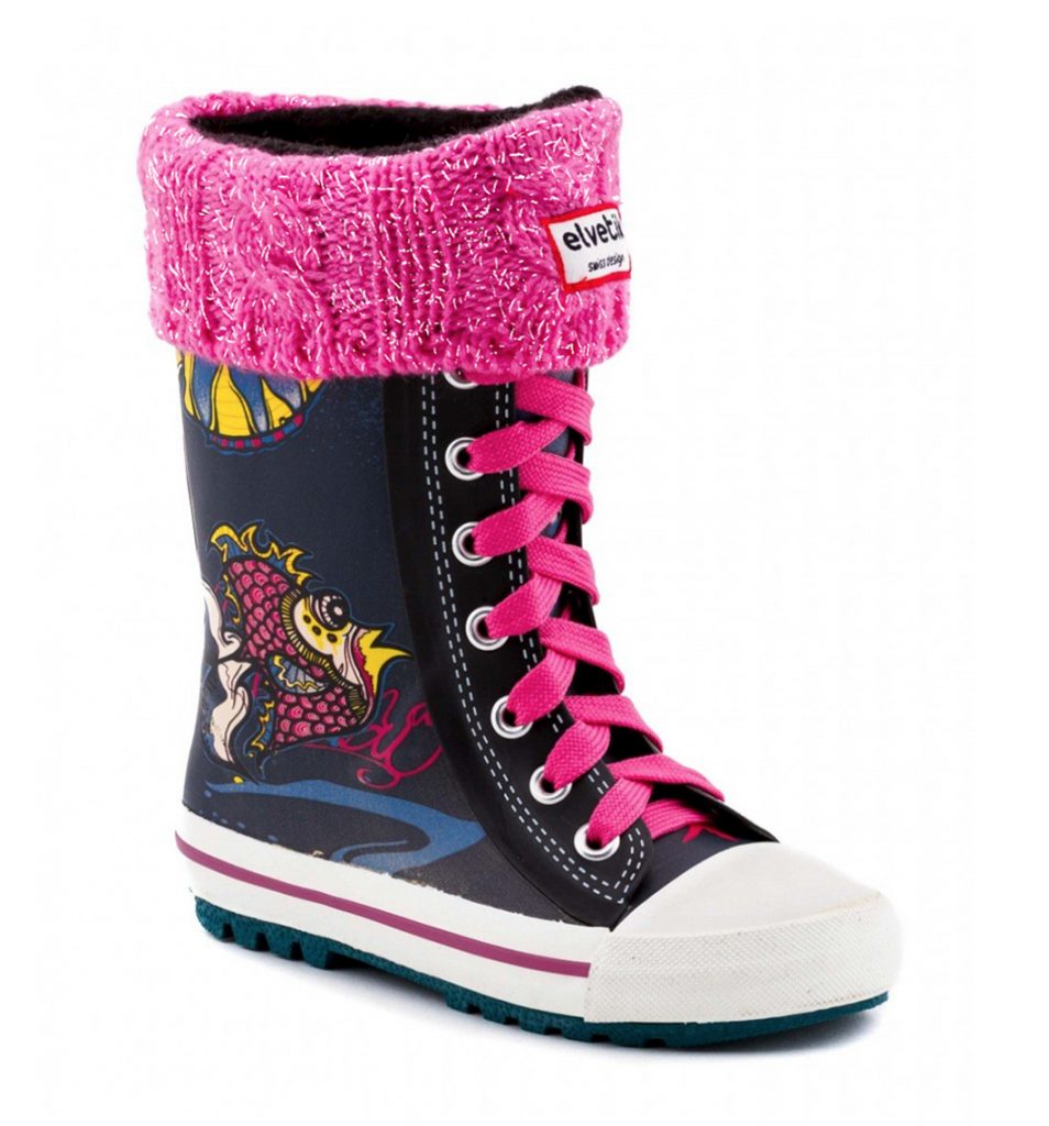 botte de pluie enfant elvetik avec chaussettes polaire rose