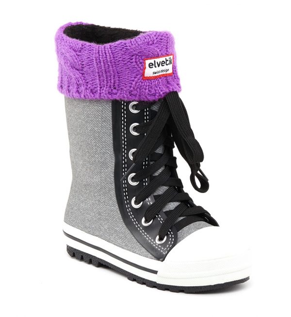 elvetik botte de pluie enfant avec chaussettes polaire violet