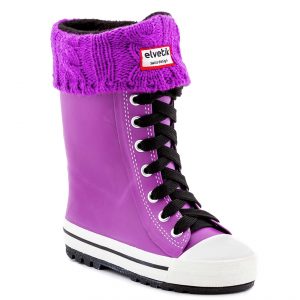 elvetik botte de pluie pour enfant avec chaussettes polaire violette