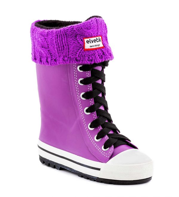 elvetik botte de pluie pour enfant avec chaussettes polaire violette