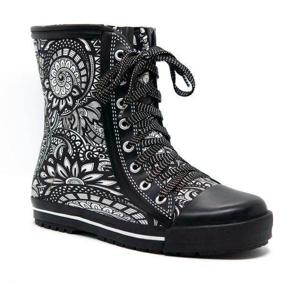 Bottes de pluie elvetik Flower avec lacet noir paillettes