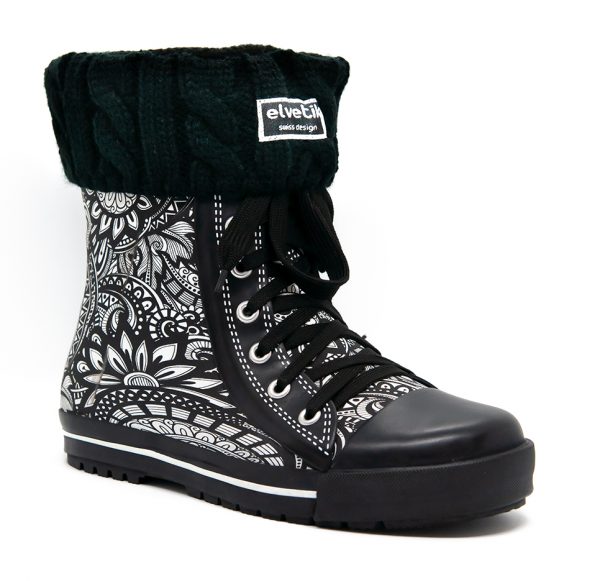 Botte de pluie elvetik "Flower" avec chaussettes polaire noir