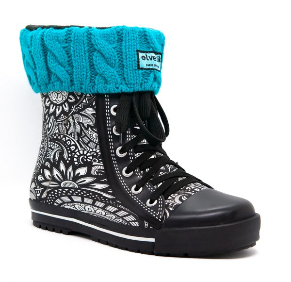 Botte de pluie elvetik "Flower" avec chaussettes polaire turquoise