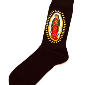 Chaussettes fantaisie noires. Motif: la sainte vierge Marie.