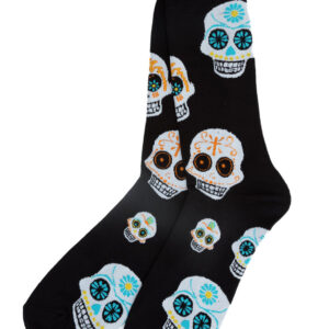 Chaussettes noires, avec des motifs têtes de mort mexicaines.