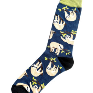 Chaussettes colorées en coton avec motif rigolo de paresseux suspendu à un arbre