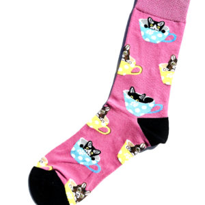 Chaussettes colorées en coton avec motif rigolo de teatime chaton dans une tasse de thé