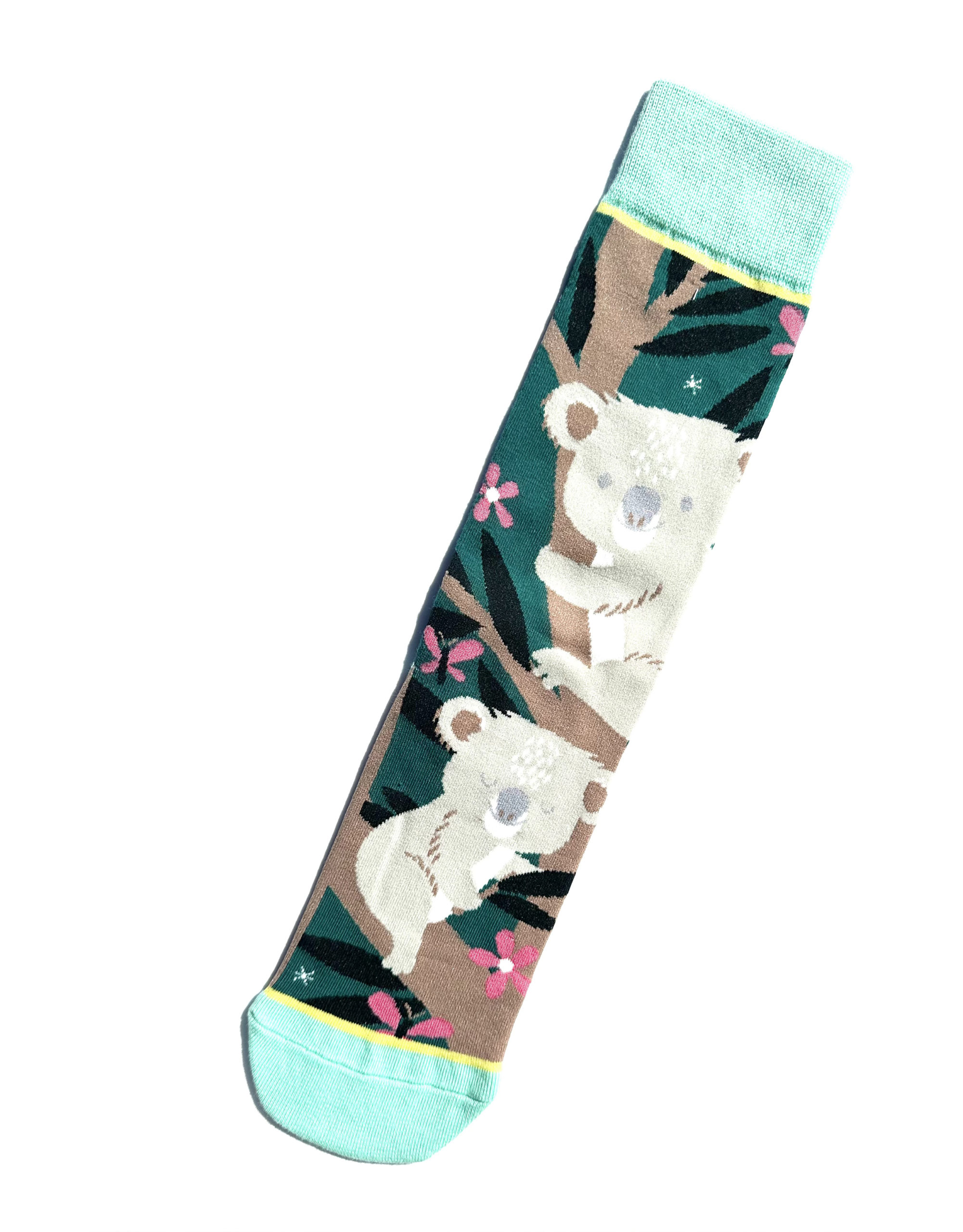 Ausgefallene Baumwollsocken mit Motiv eines süßen Koalas, der an einem Ast hängt