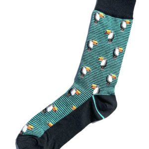 Chaussettes fantaisie en coton avec motif de toucan sur fond rayé